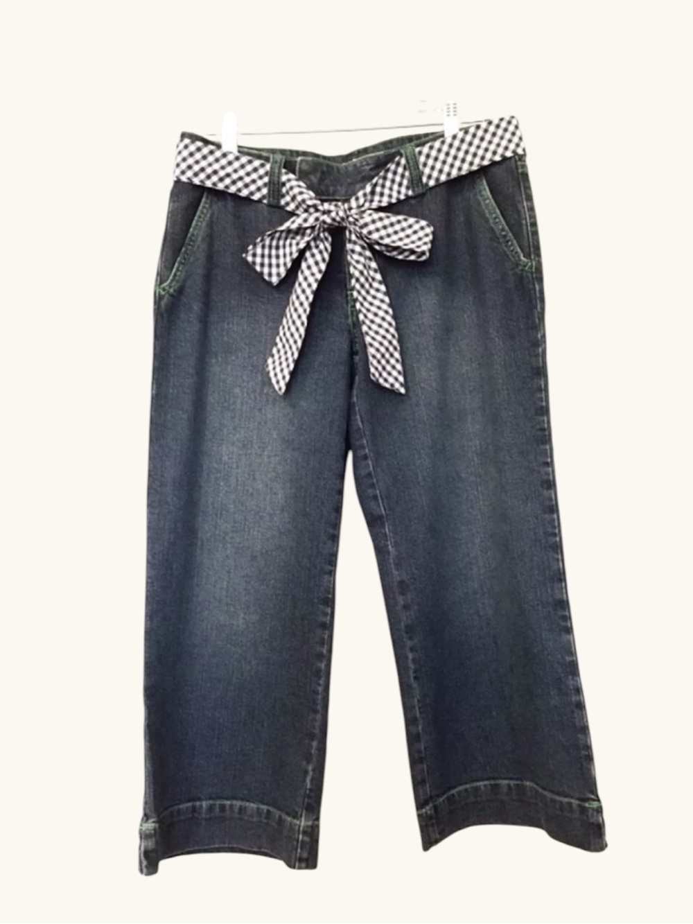 🌴 Lilly Pulitzer Gingham Bow Tie Waist Cropped Wide-Leg Jeans Size 2